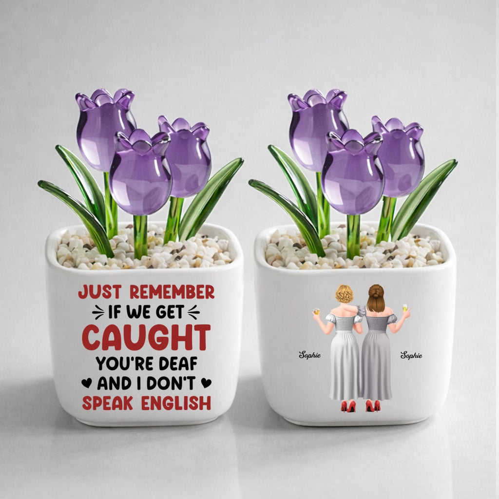 Custom Flower Keepsake, Glass Home Decor Gift for Best Friend • Get Caught - Personalized Glass Everlasting Tulips