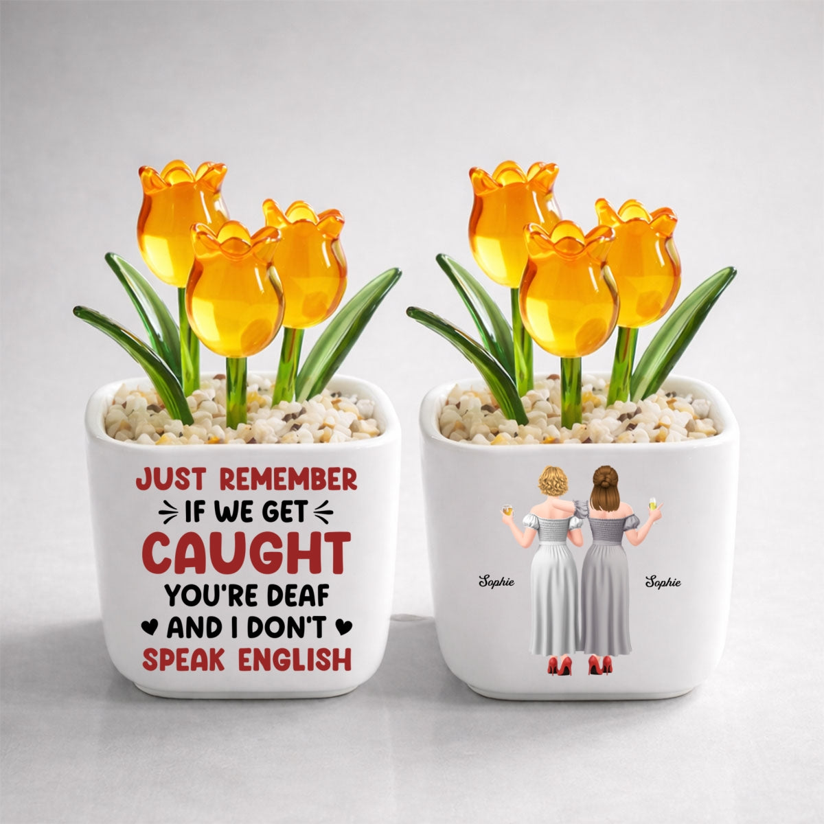 Custom Flower Keepsake, Glass Home Decor Gift for Best Friend • Get Caught - Personalized Glass Everlasting Tulips