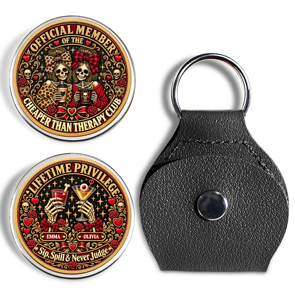 Custom Sister Siblings Coin Keychain, Christmas Birthday Gifts • Besties Are Cheaper Than Therapy - Personalized 3D Printing Pocket Hug