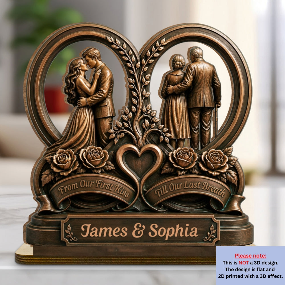 Custom Couple's Decor, Anniversary & Wedding Gift • Love You Then Love You Now - Personalized 2-Layer Wood Plaque With Flat Base