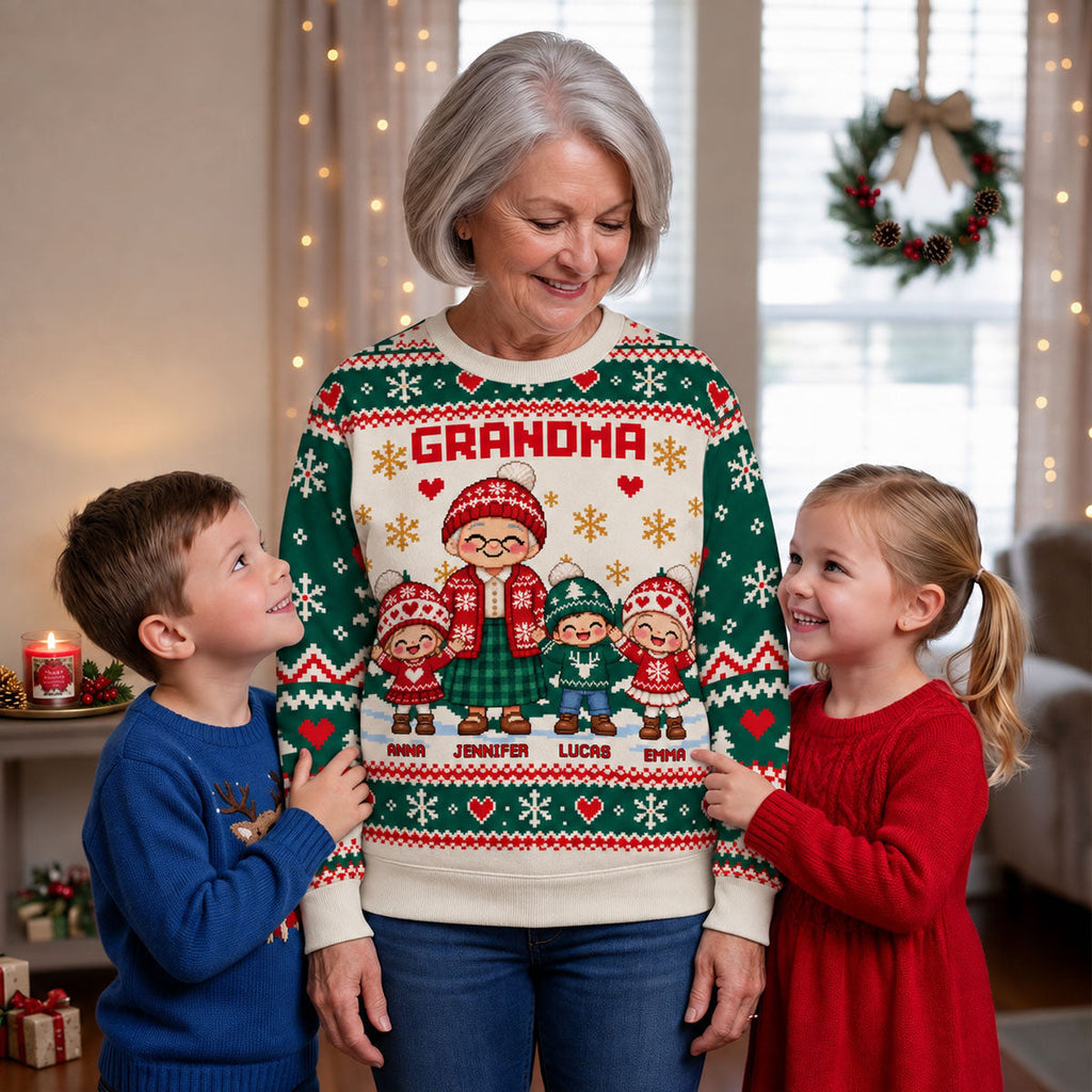 Custom Grandma Christmas Sweatshirt, Gift for Mothers • Grandma With Kids - Personalized All-Over-Print Sweatshirt