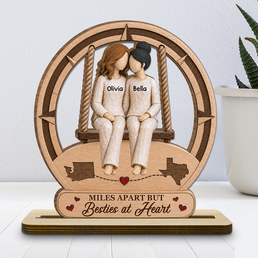 Custom Friendship Decor, Christmas Birthday Gifts For Best Friend • Besties At Heart - Personalized 2-Layer Wood Plaque With Flat Base