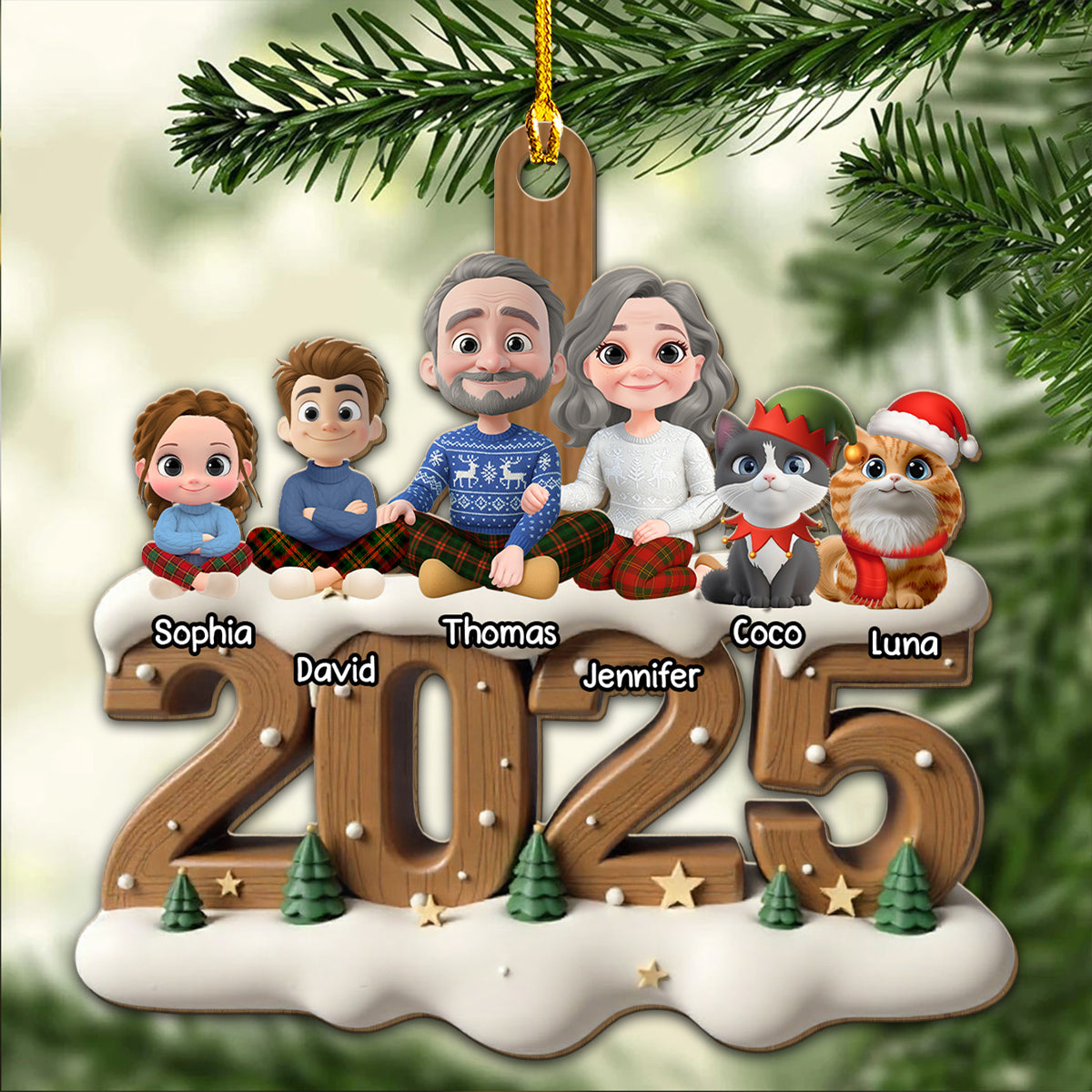 Custom Family Ornament, Christmas Gift for Family Members •  As A Family With Cats Extended Ver - Personalized 3D Effect Wood Ornament