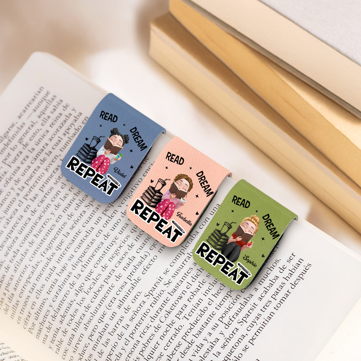 Custom Christmas Birthday Bookish Gifts For Book Lovers, Bookworms • Repeatedly Reading - Personalized Leather Bookmark