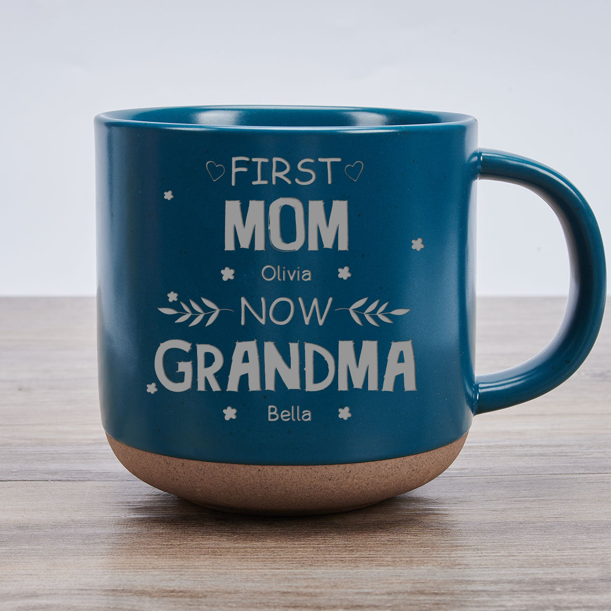 Custom Christmas & Birthday Gift for Mom • First Mom Now Grandma - Personalized Engraved Pottery Mug