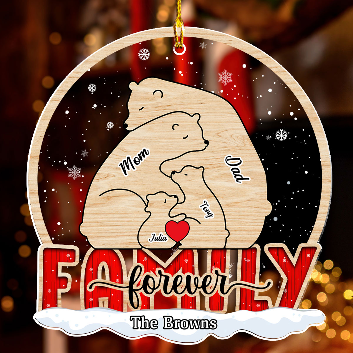 Custom Family Ornament, Christmas Gift for Family Members •  Bear Family - Personalized Acrylic Ornament