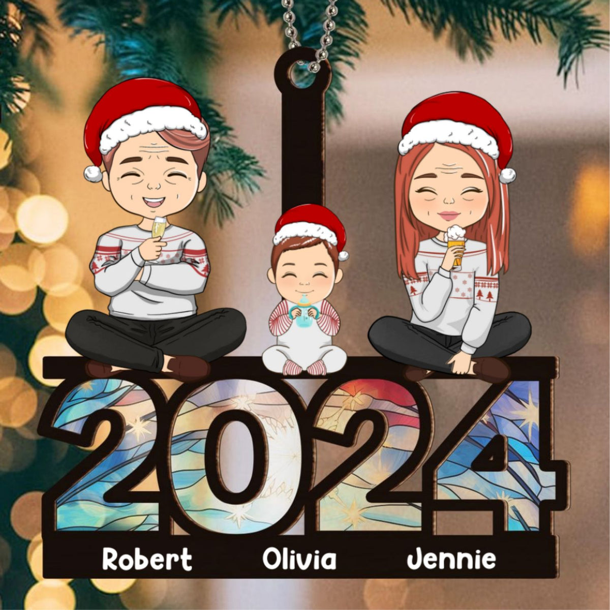 Custom Family Ornament, Christmas Gift for Family Members •  Family Sitting 2024 - Personalized Suncatcher Ornament