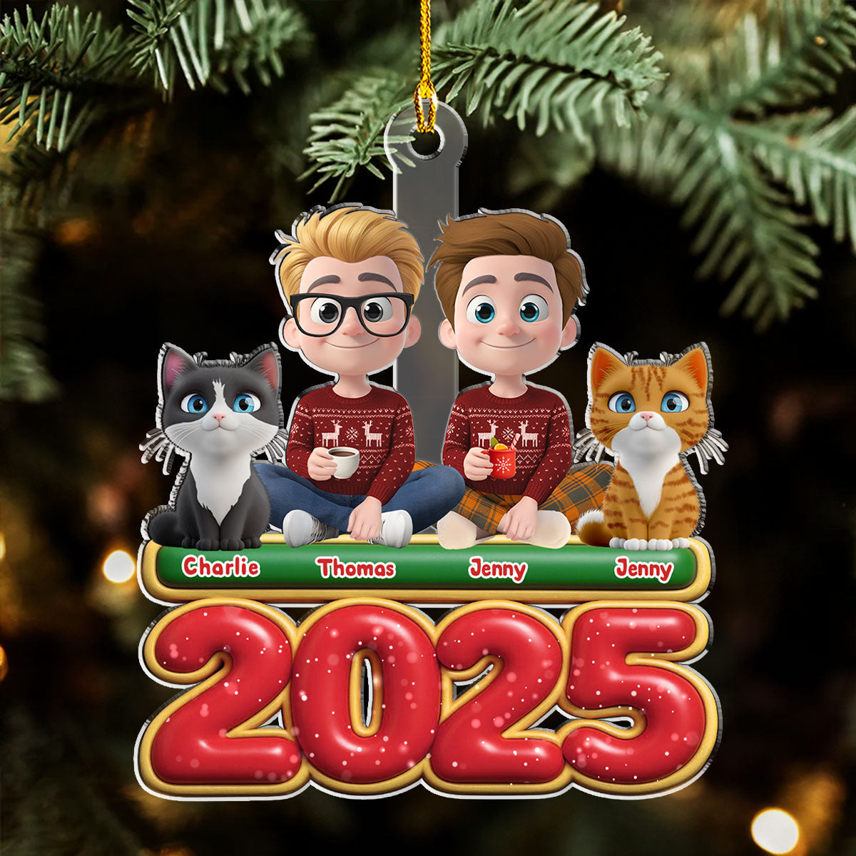 Custom Couple Christmas Ornament, Anniversary Gift •  We And Our Cat Version 2 - Personalized Acrylic Ornament