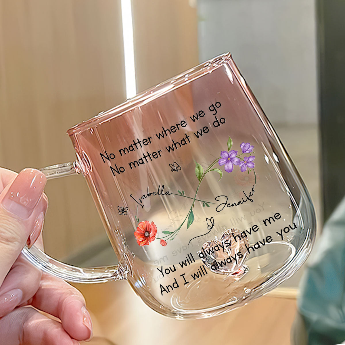 Custom Best Friend, Christmas & Birthday Friendship Keepsake Gift • Bestie Always Beside You - Personalized Pink Gradient Glass Mug
