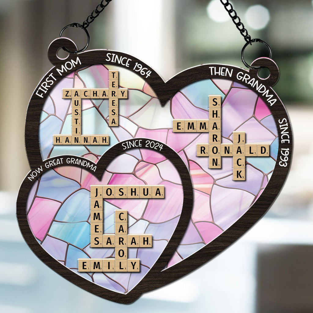 Custom Name Grandma Hanging Decor, Mother's Day Birthday Gifts • First Mom Now Grandma - Personalized Suncatcher