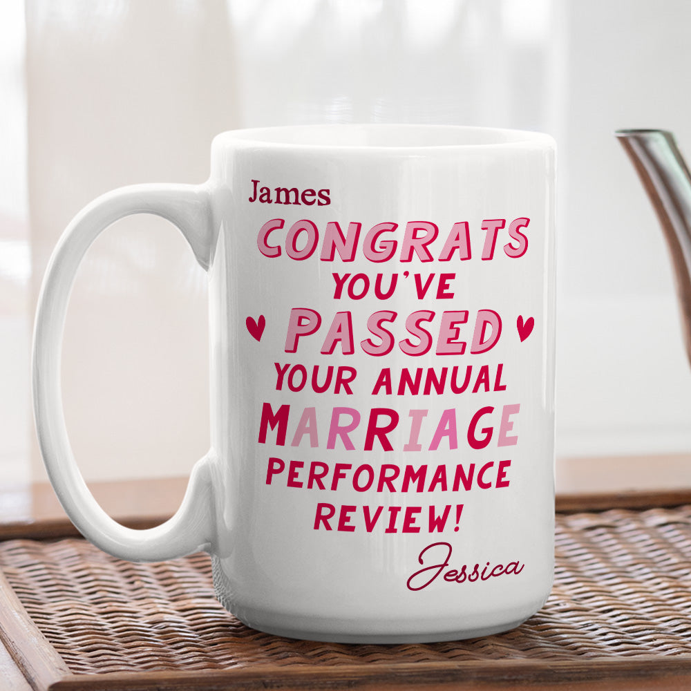 Custom Anniversary Keepsake Gifts For Couple • Annual Marriage Performance Review - Personalized Coffee Mug