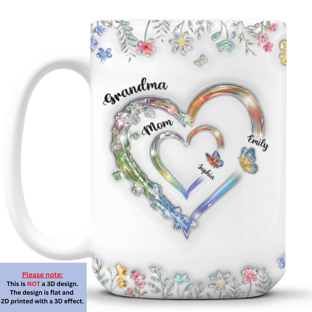 Custom Mother's Day Gift for Mom & Grandma • Grandma Heart - Personalized 3D Inflated Effect Mug