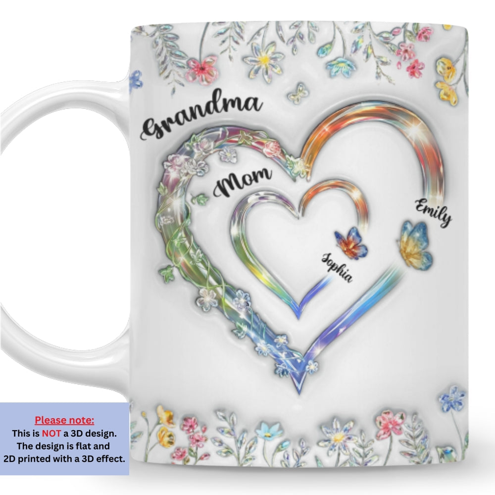 Custom Mother's Day Gift for Mom & Grandma • Grandma Heart - Personalized 3D Inflated Effect Mug