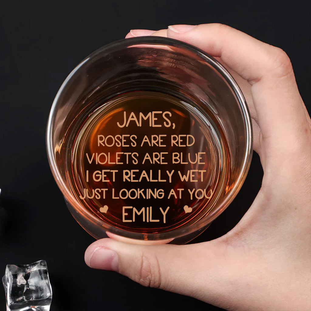 Custom Christmas Anniversary Birthday Drinkware Gifts for Couple • Roses Are Red - Personalized Engraved Whiskey Glass