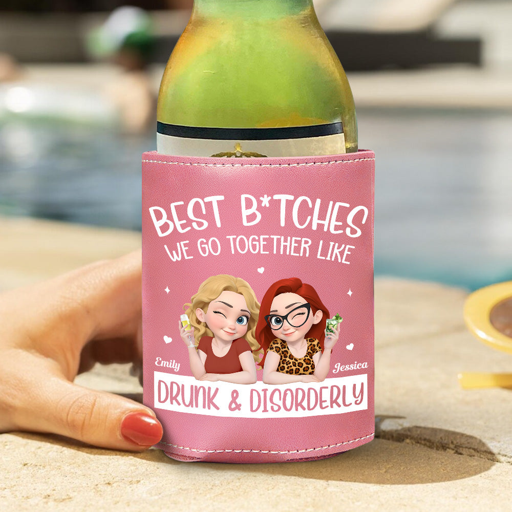 Partners In Wine - Personalized Pink Leather Can Cooler Holder