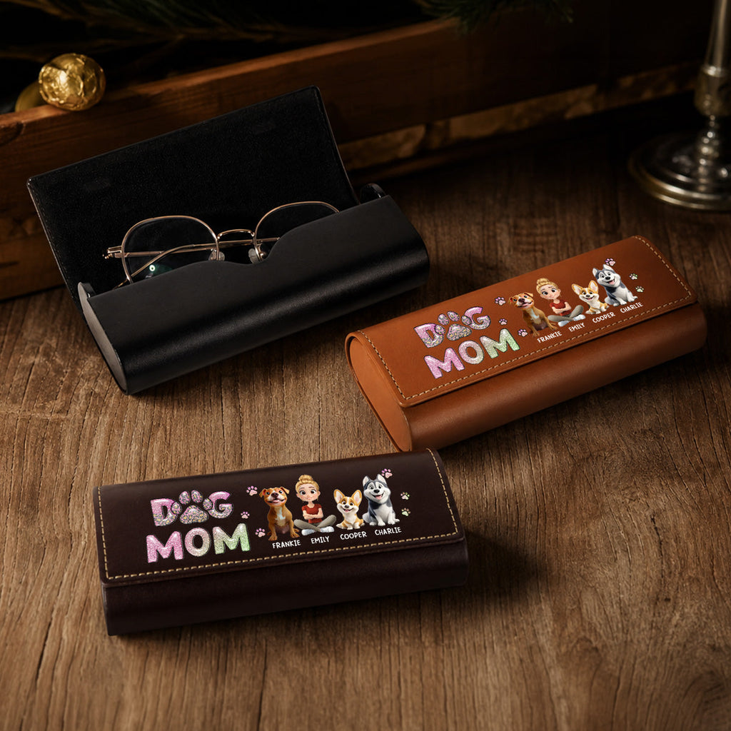 Dog Mom Lovely Chibi - Personalized Leather Eyeglass Case