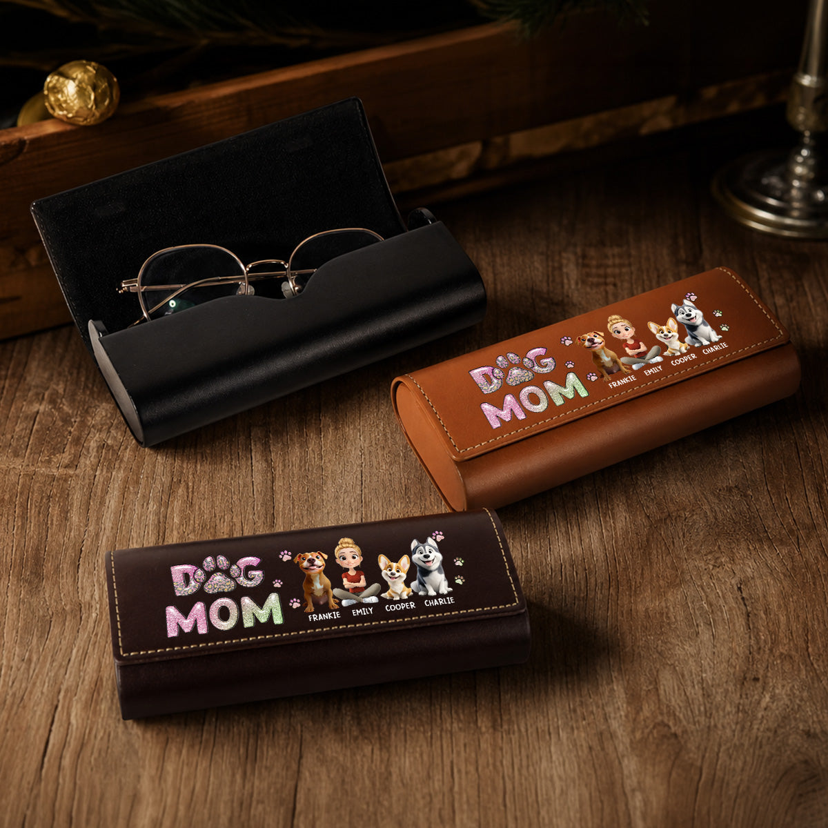 Dog Mom Lovely Chibi - Personalized Leather Eyeglass Case