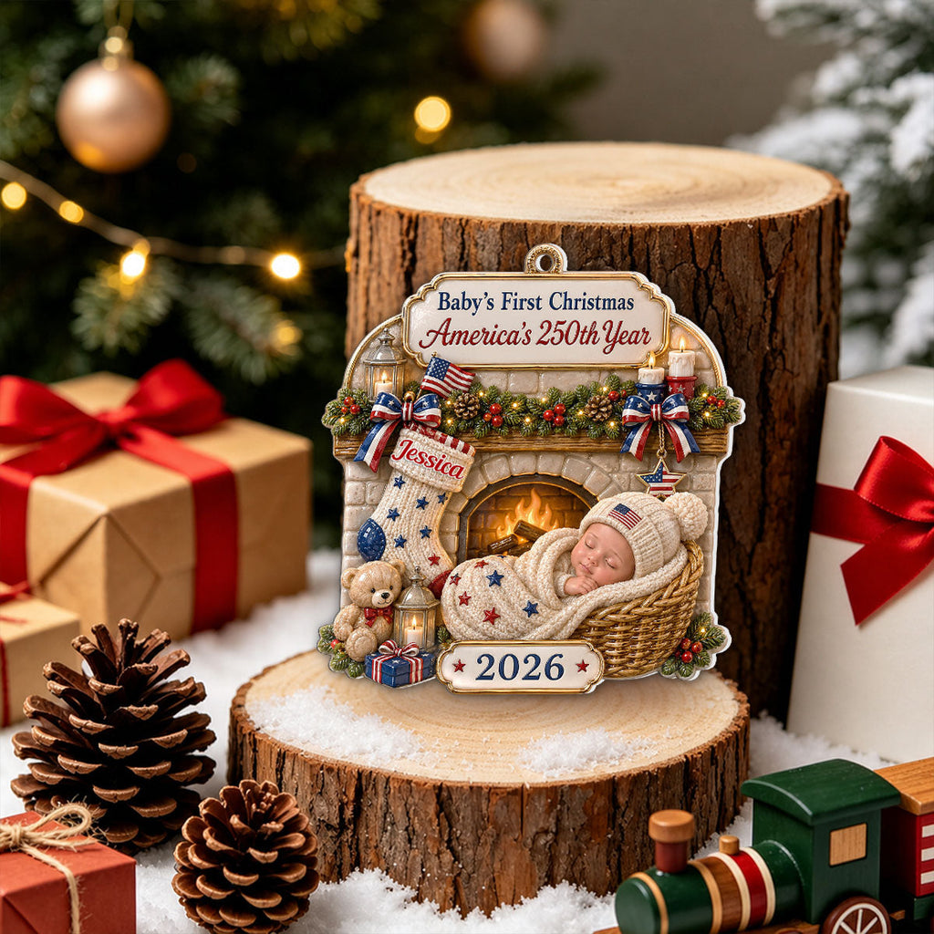 Custom Patriotic Christmas Ornament for Family, 250th Anniversary • A Special Christmas To Remember - Personalized 3D White Acrylic Ornament