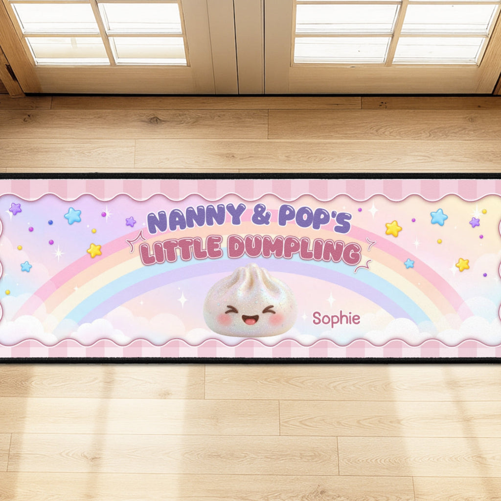 Custom Family Name Rug, Housewarming Birthday Gift For Grandma Grandparents • Grandma Little Dumplings - Personalized Runner Rug