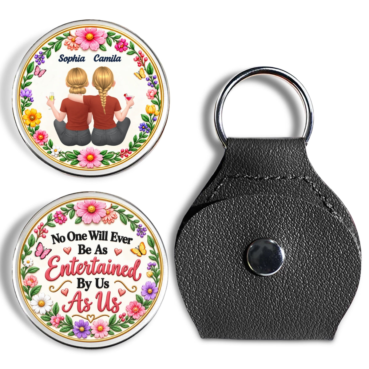 Custom Sister Siblings Coin Keychain, Christmas Birthday Gifts • Nobody Laughs Like We Do - Personalized 3D Printing Pocket Hug