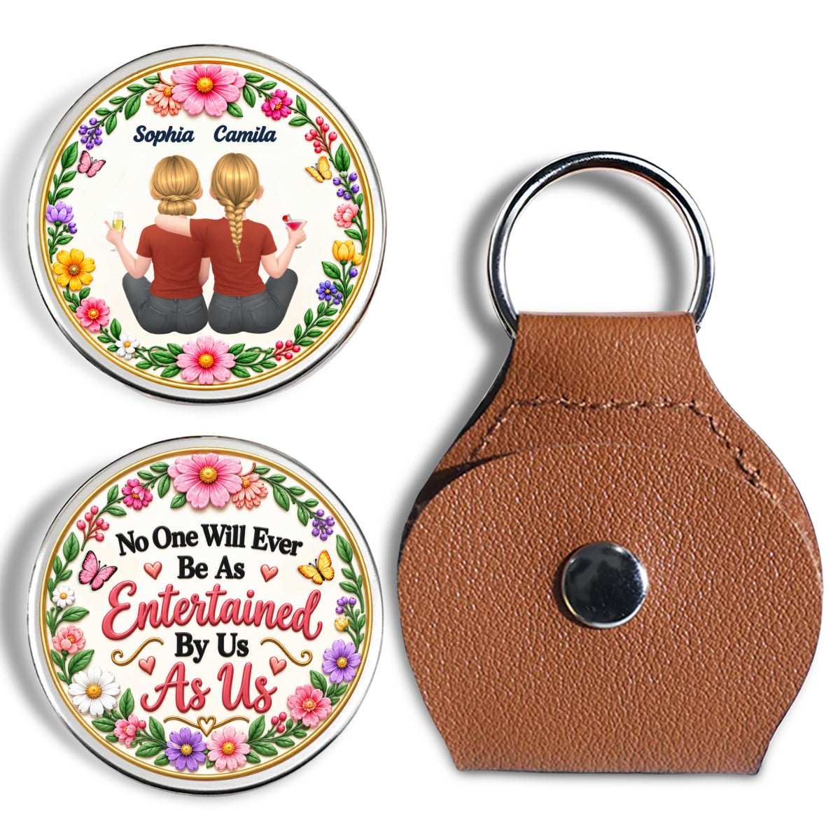 Custom Sister Siblings Coin Keychain, Christmas Birthday Gifts • Nobody Laughs Like We Do - Personalized 3D Printing Pocket Hug
