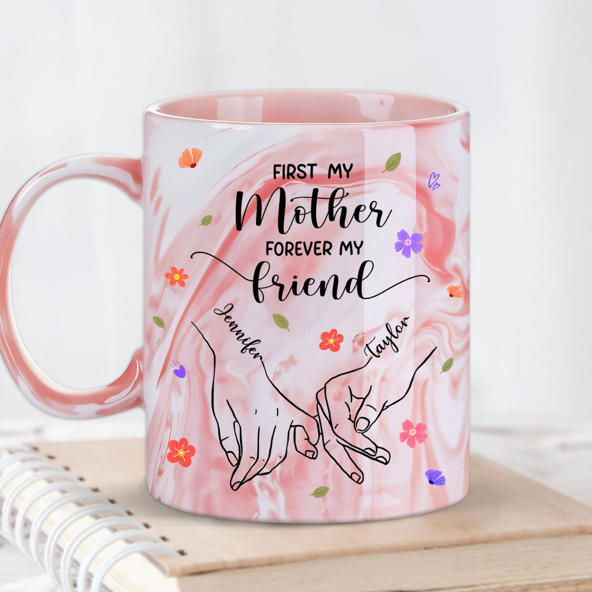 Custom Mother's Day Gift for Mom & Grandma • Forever My Friend - Personalized Pink Marble Mug