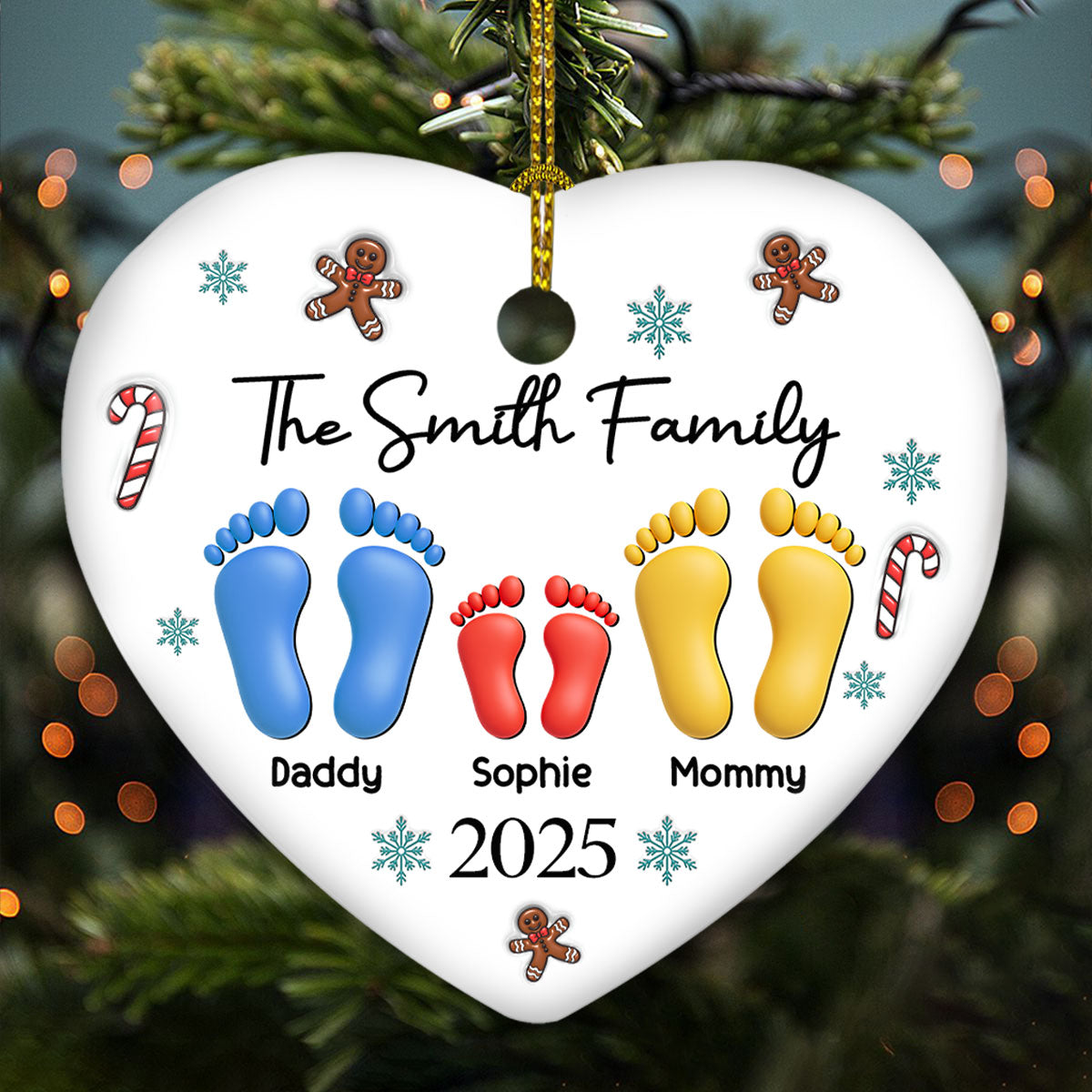 Custom Family Ornament, Christmas Gift for Family Members •  Family Together Christmas 2025 - Personalized 3D Effect Ceramic Ornament