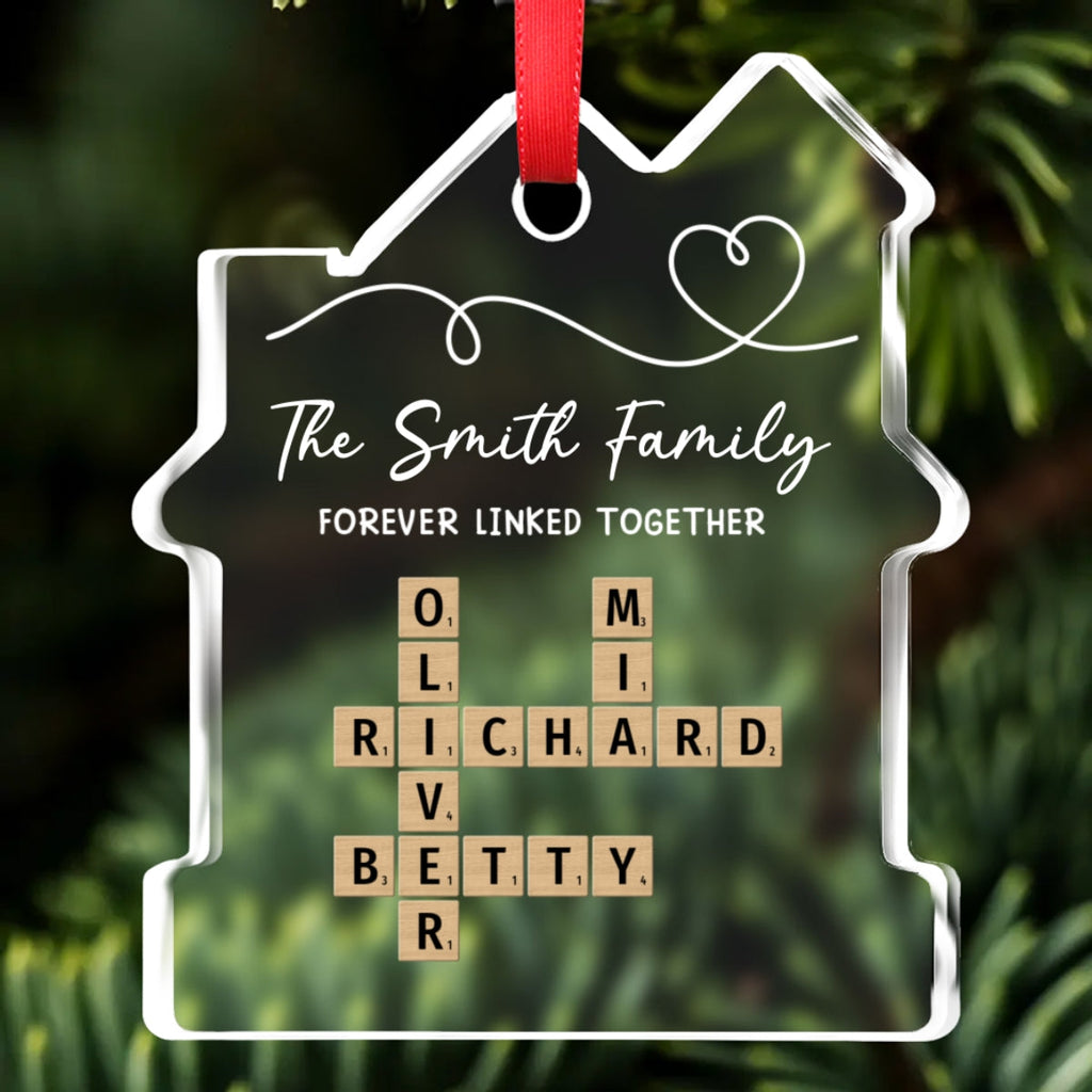 Custom Family Ornament, Christmas Gift for Family Members •  Family Hearts Forever Linked Together - Personalized House Shaped Glass Ornament