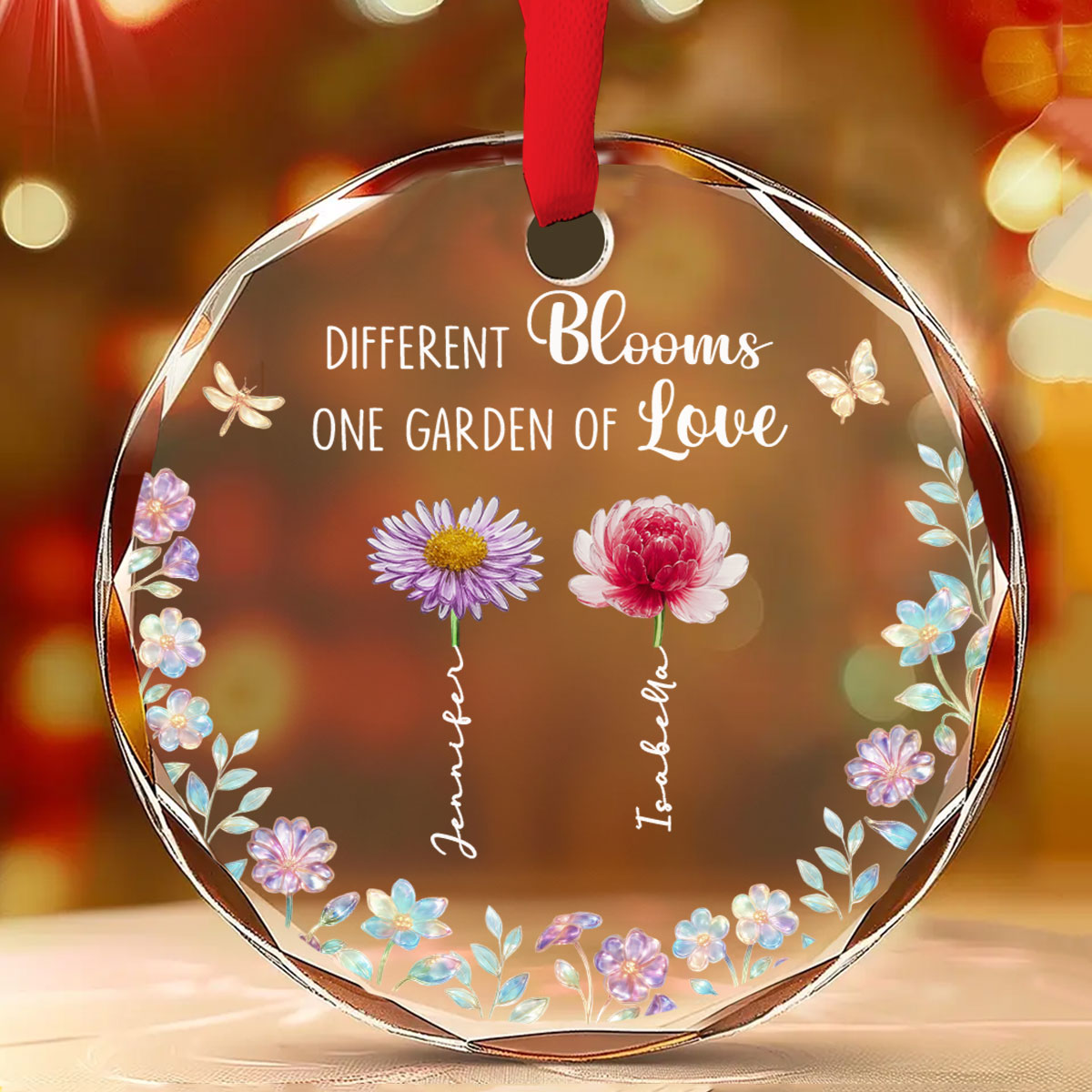 Custom Sister Christmas Ornament •  Different Blooms - Personalized Glass Ornament