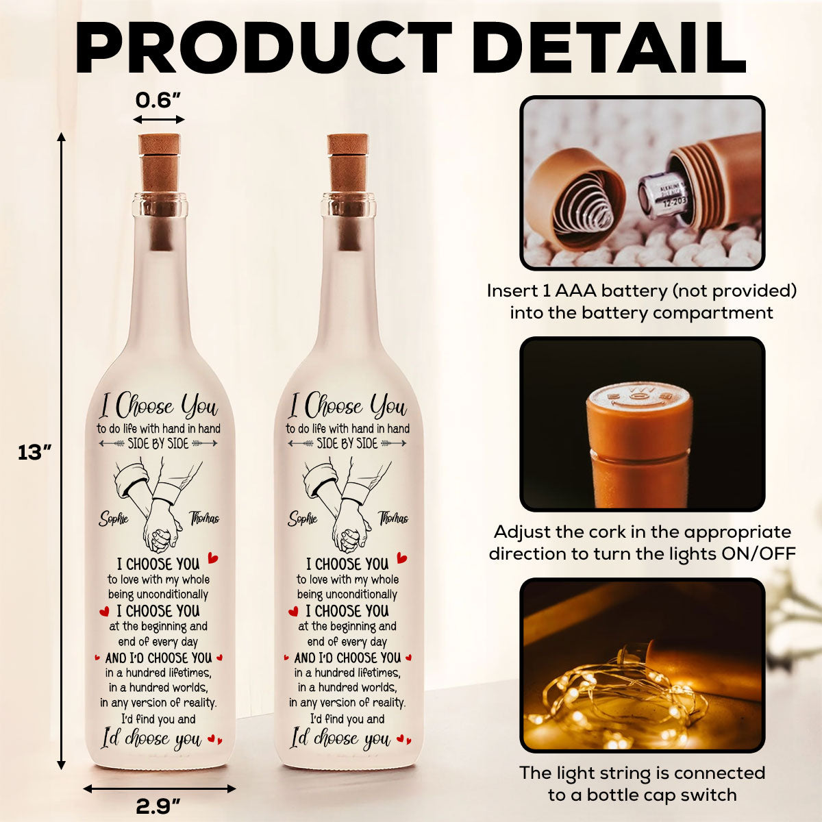 I Choose You - Personalized Bottle Lamp