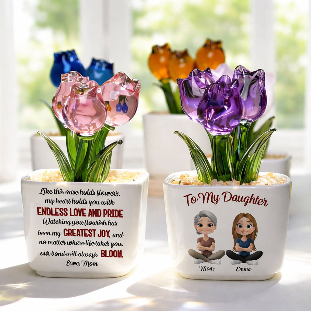 Custom Flower Keepsake, Glass Home Decor Gift for Daughter • Endless Love For You - Personalized Glass Everlasting Tulips