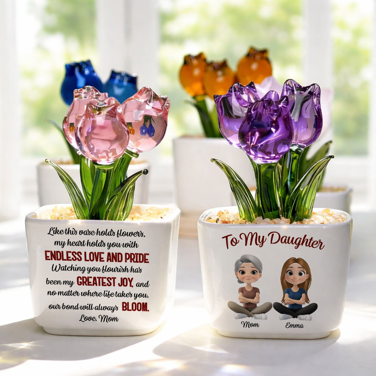 Custom Flower Keepsake, Glass Home Decor Gift for Daughter • Endless Love For You - Personalized Glass Everlasting Tulips
