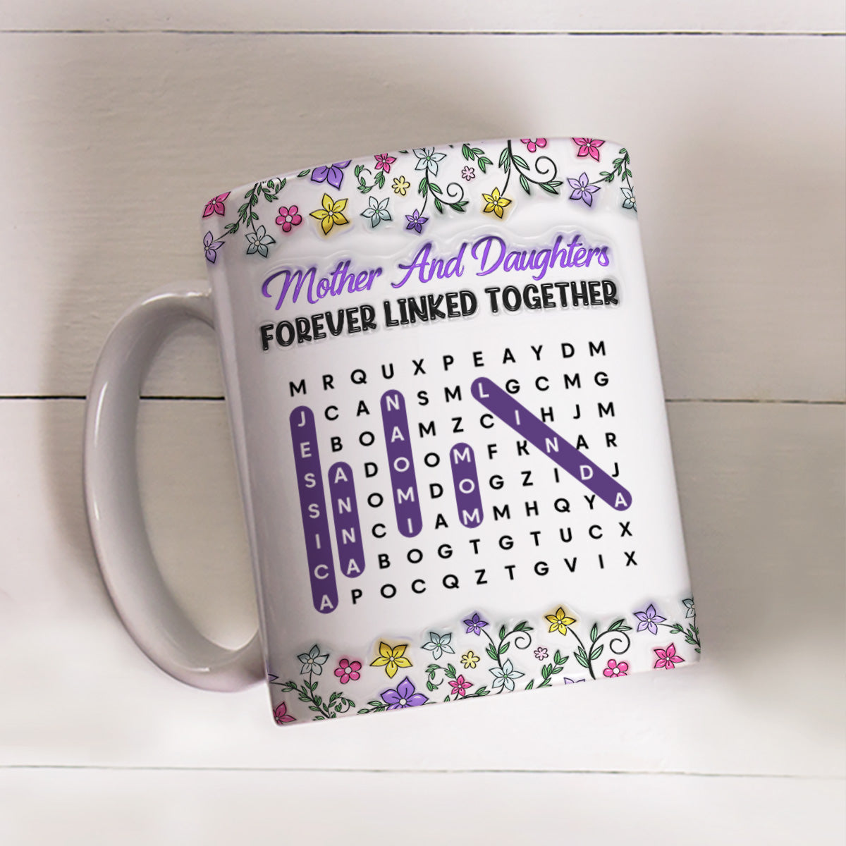 Custom Mother's Day Gift for Daughter • Mother And Daughter Word Search Puzzle - Personalized 3D Inflated Effect Mug