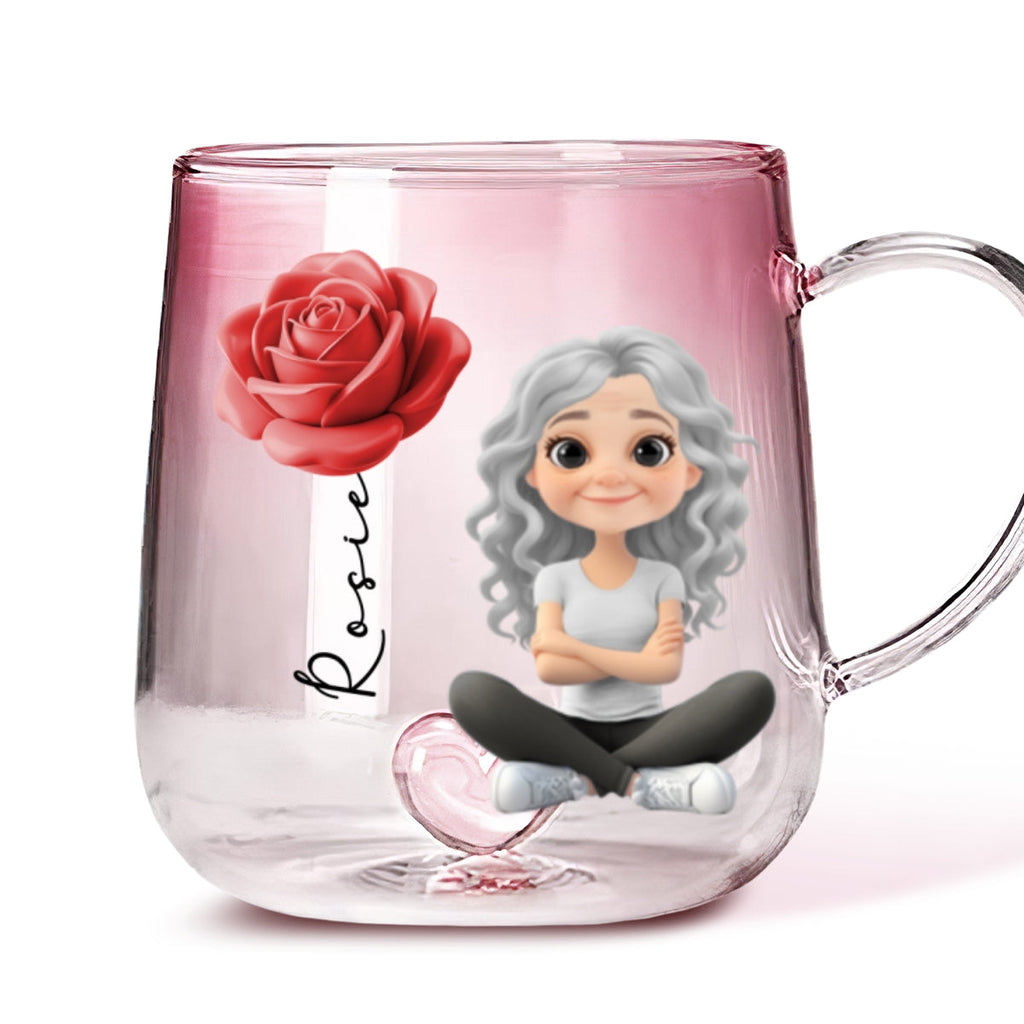 Custom Christmas & Birthday Keepsake Gift • Beautiful Floral Girl - Personalized Pink Gradient Glass Mug