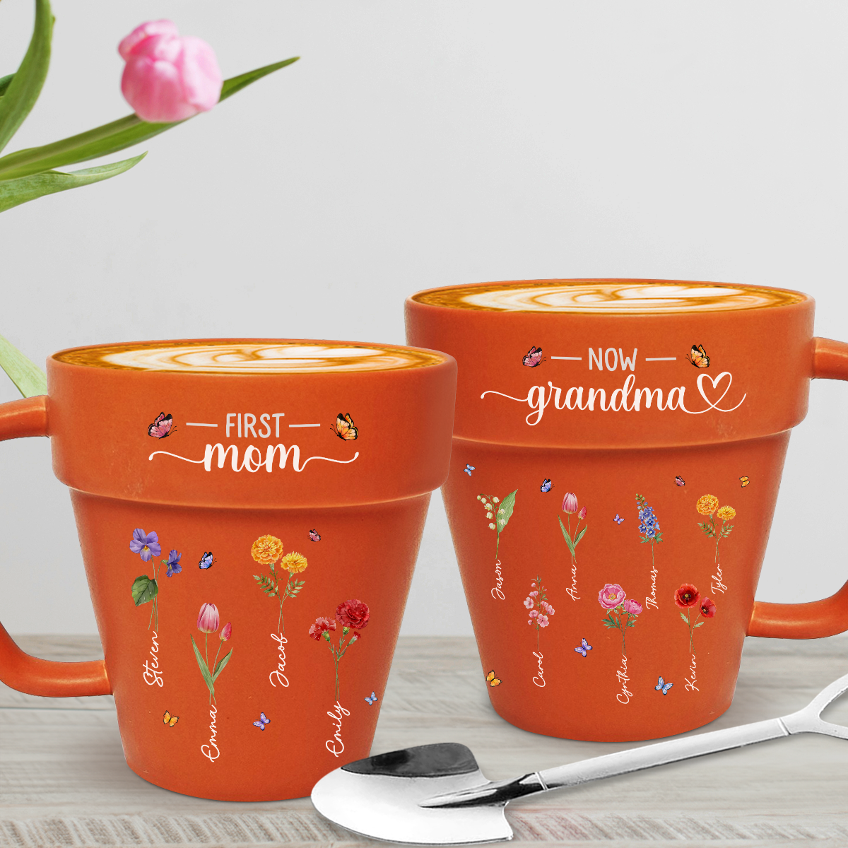 Custom Christmas & Birthday Gift For Grandma • Grandma Birthmonth Flower - Personalized Plant Pot Mug