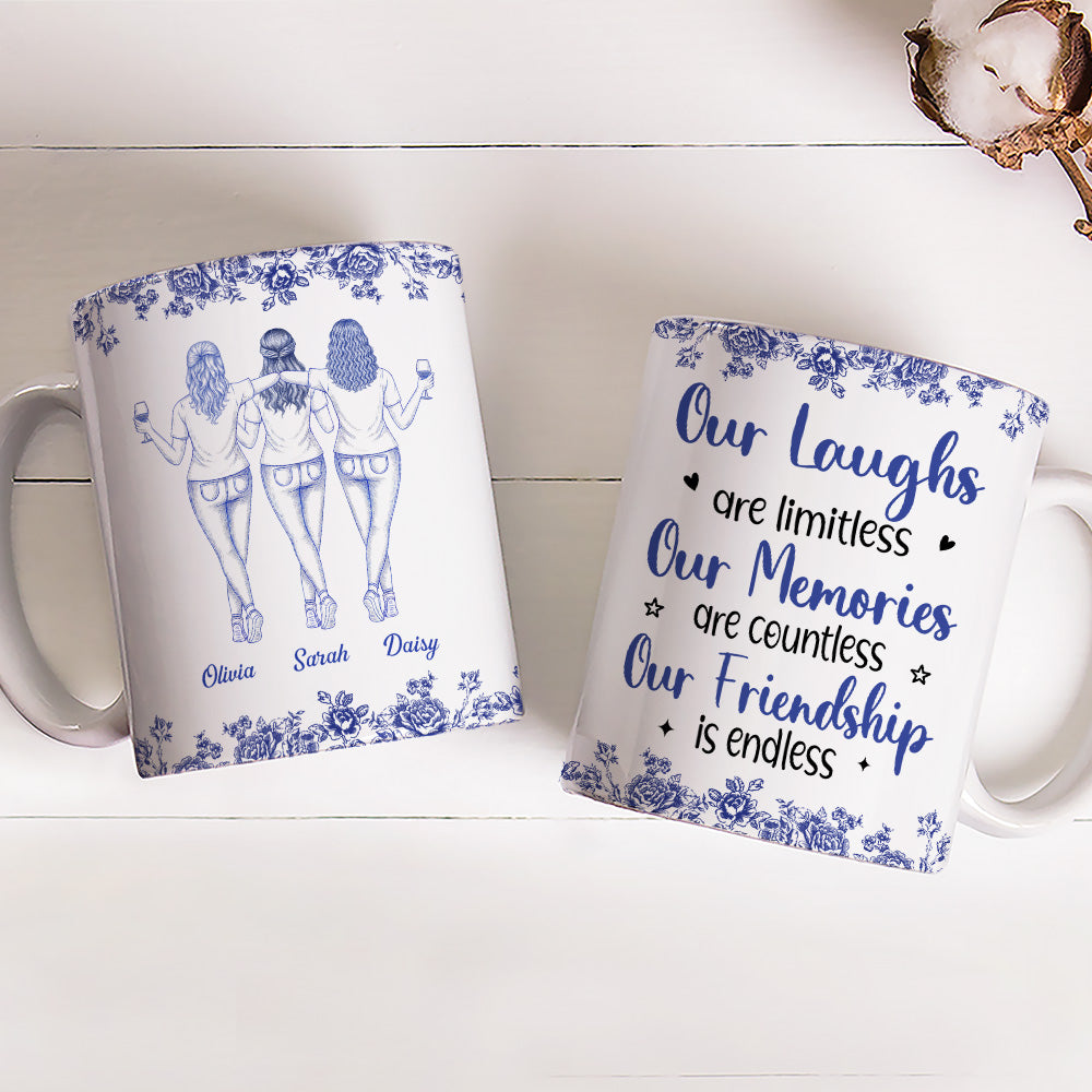 Custom Best Friend, Christmas & Birthday Friendship Keepsake Gift • Our Laughs Are Limitless Blue Toile Ver 2 - Personalized Coffee Mug