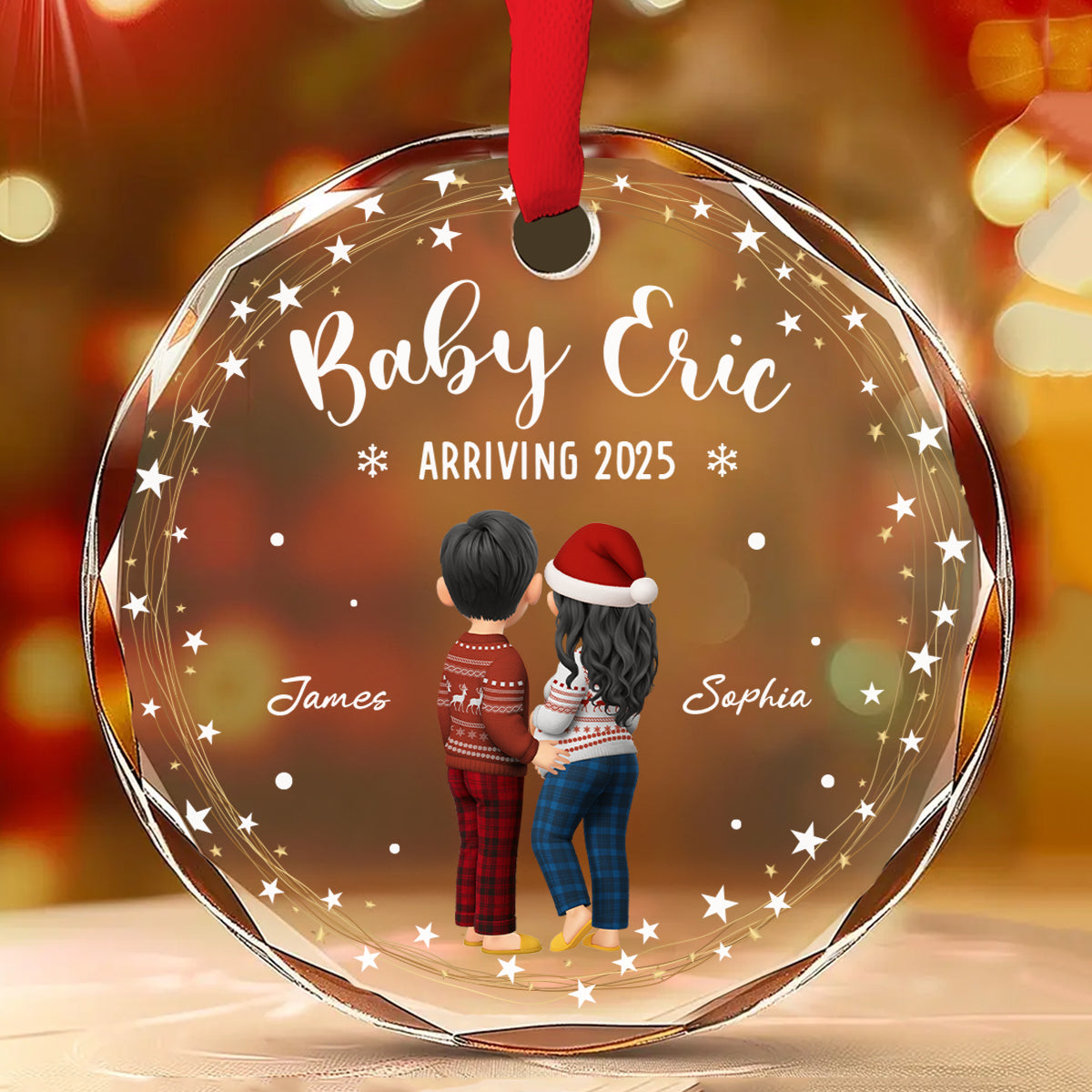 Custom Family Ornament, Christmas Gift for Family Members •  Arrive To The World - Personalized Glass Ornament