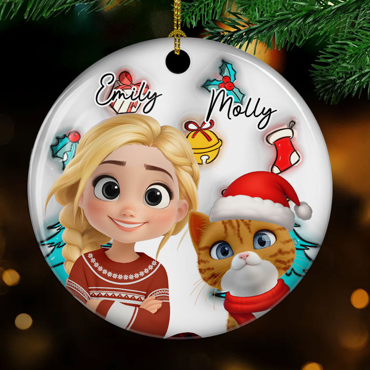 Custom Keepsake Christmas Ornament •  Santa Is Coming To Cats - Personalized 3D Inflated Effect Ceramic Ornament