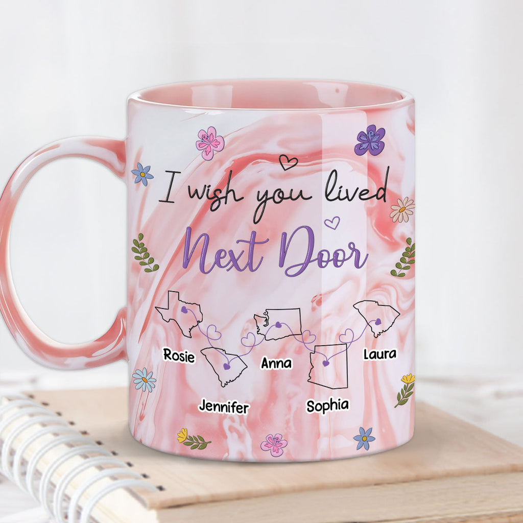 Custom Best Friend, Christmas & Birthday Friendship Keepsake Gift • I Wish We Lived Closer - Personalized Pink Marble Mug