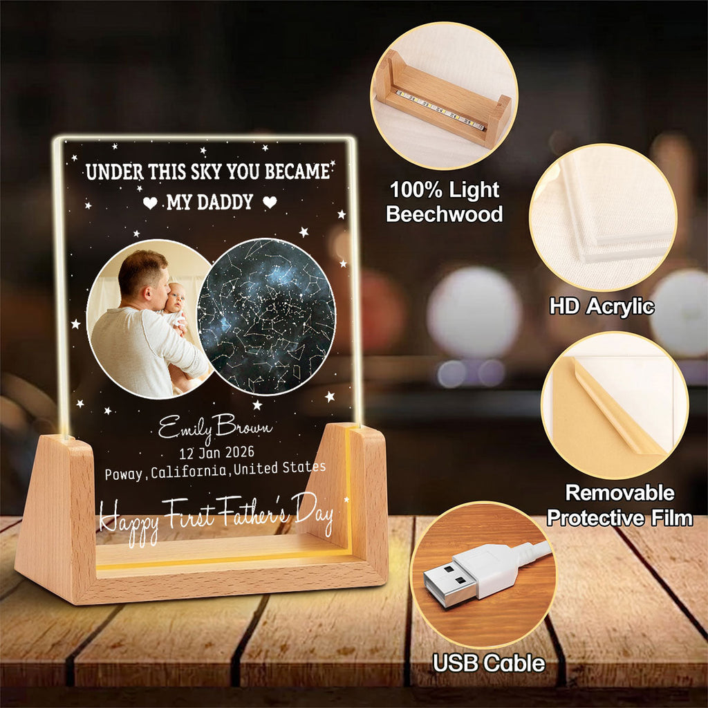 Custom Photo First Father's Day Gift for New Dads • Under This Moon You Became My Daddy 2 - Personalized Night Light