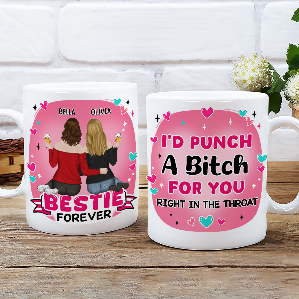 Custom Best Friend, Christmas & Birthday Friendship Keepsake Gift • Right In The Throat Bestie - Personalized Coffee Mug
