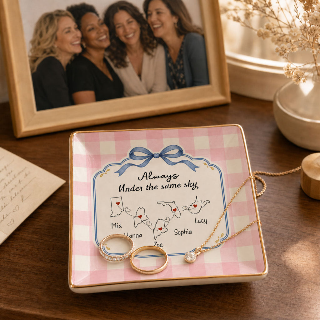 Custom Bestie Trinket Dish, Birthday Christmas Gift For Best Friend • Always Under Same Sky - Personalized Jewelry Dish