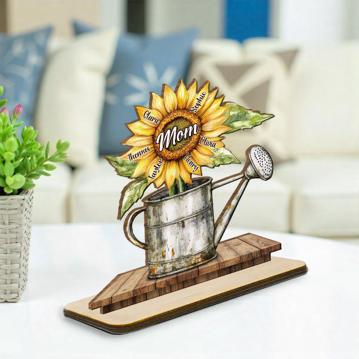 Custom Mother's Day Decor, Gift for Mom & Grandma • Growing Family Love - Personalized 2-Layer Wood Plaque With Flat Base