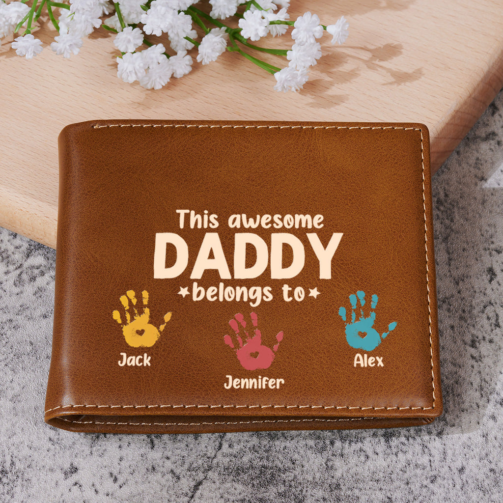 This Awesome Dad Belongs To - Personalized Printed Men Leather Wallet