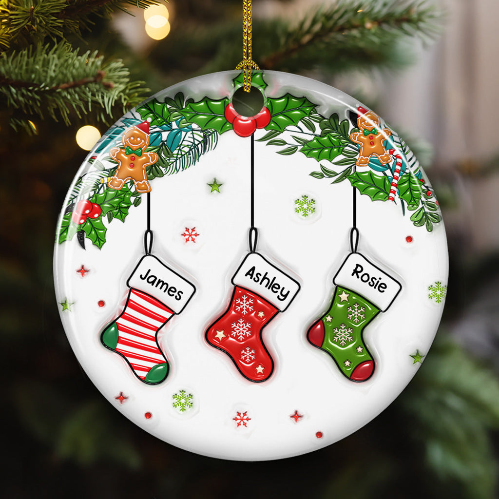 Custom Family Ornament, Christmas Gift for Family Members •  Family Stocking - Personalized 3D Inflated Effect Ceramic Ornament
