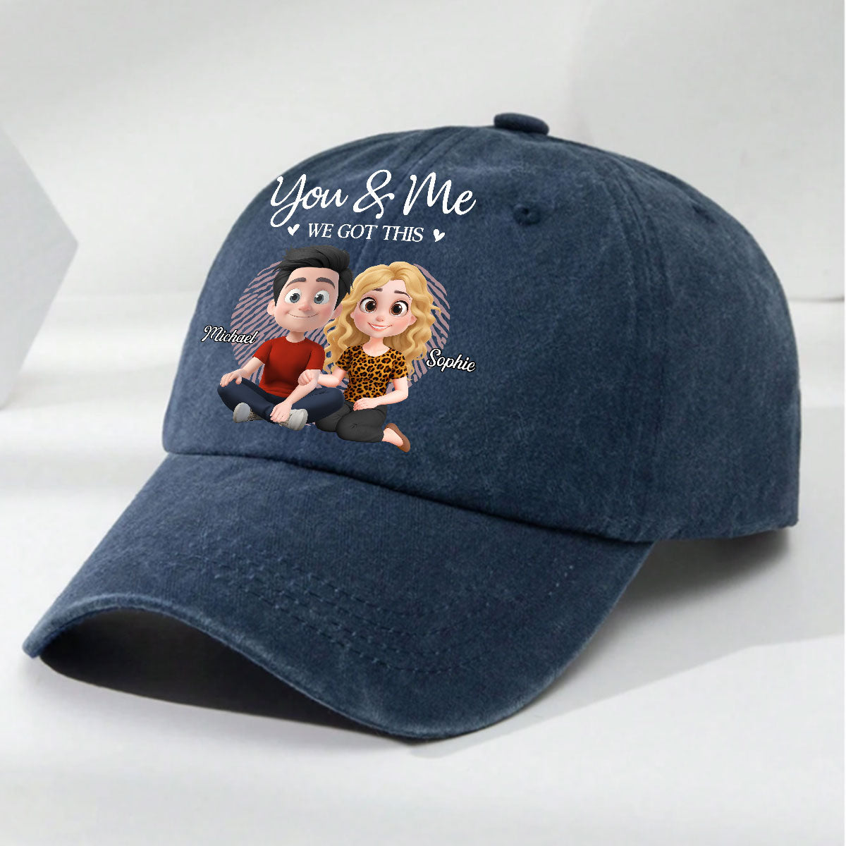 You And Me We Are Together - Personalized Vintage Washed Denim Cap
