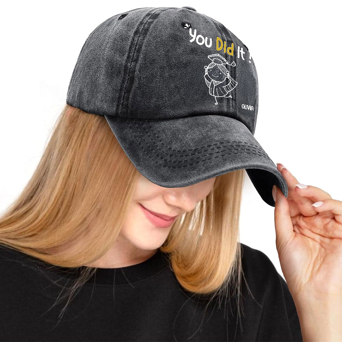 You Did It - Personalized Vintage Washed Denim Cap
