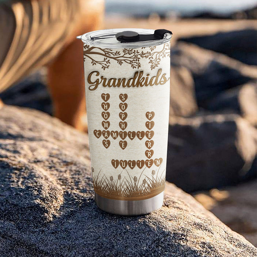 Custom Christmas Birthday Gifts For Grandma • Grandkids Fill Life With Love Crossword - Personalized 3D Inflated Effect Tumbler