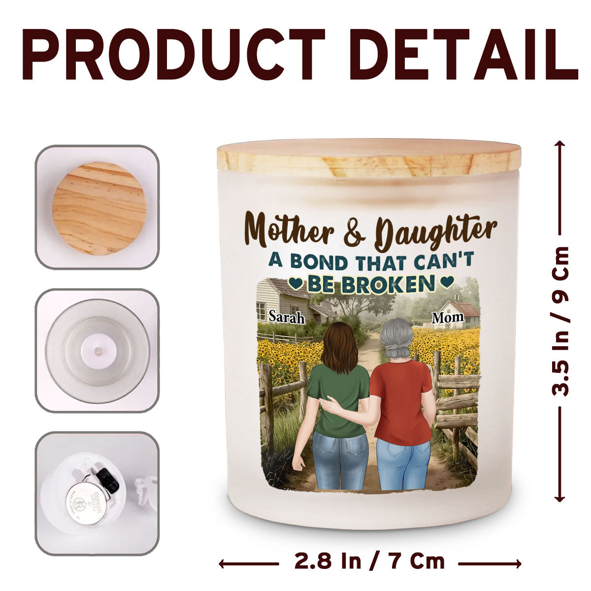 Sunflowers Mother And Child - Personalized Glass Jar With LED Candle