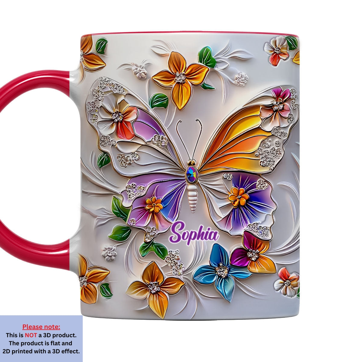Custom Best Friend, Christmas & Birthday Friendship Keepsake Gift • Stunning Butterfly - Personalized 3D Inflated Effect Accent Mug